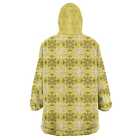 Yellow Hawaiian Quilt Wearable Blanket Hoodie Hawaii Pineapple Monstera Palaka Motifs - Polynesian Pride