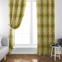 Yellow Hawaiian Quilt Window Curtain Hawaii Pineapple Monstera Palaka Motifs - Polynesian Pride