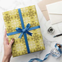 Yellow Hawaiian Quilt Wrapping Paper Hawaii Pineapple Monstera Palaka Motifs - Polynesian Pride