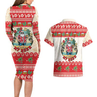 Mele Kalikimaka Hawaii Couples Matching Long Sleeve Bodycon Dress and Hawaiian Shirt Funny Beer-Loving Santa Hawaiian Tropical - Polynesian Pride