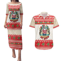 Mele Kalikimaka Hawaii Couples Matching Puletasi and Hawaiian Shirt Funny Beer-Loving Santa Hawaiian Tropical - Polynesian Pride