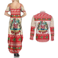 Mele Kalikimaka Hawaii Couples Matching Summer Maxi Dress and Long Sleeve Button Shirt Funny Beer-Loving Santa Hawaiian Tropical - Polynesian Pride