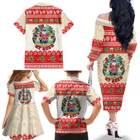 Mele Kalikimaka Hawaii Family Matching Off The Shoulder Long Sleeve Dress and Hawaiian Shirt Funny Beer-Loving Santa Hawaiian Tropical - Polynesian Pride