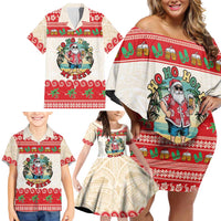 Mele Kalikimaka Hawaii Family Matching Off Shoulder Short Dress and Hawaiian Shirt Funny Beer-Loving Santa Hawaiian Tropical - Polynesian Pride