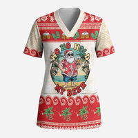 Mele Kalikimaka Hawaii Scrub Top Funny Beer-Loving Santa Hawaiian Tropical - Polynesian Pride