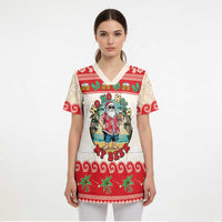 Mele Kalikimaka Hawaii Scrub Top Funny Beer-Loving Santa Hawaiian Tropical - Polynesian Pride