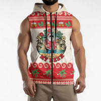 Mele Kalikimaka Hawaii Sleeveless Zip Hoodie Funny Beer-Loving Santa Hawaiian Tropical - Polynesian Pride