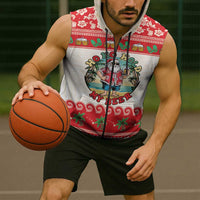 Mele Kalikimaka Hawaii Sleeveless Zip Hoodie Funny Beer-Loving Santa Hawaiian Tropical - Polynesian Pride