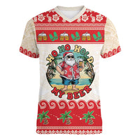 Mele Kalikimaka Hawaii Women V-Neck T-Shirt Funny Beer-Loving Santa Hawaiian Tropical - Polynesian Pride