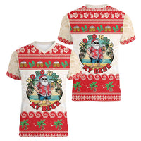 Mele Kalikimaka Hawaii Women V-Neck T-Shirt Funny Beer-Loving Santa Hawaiian Tropical - Polynesian Pride