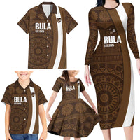 Bula Fiji Football Custom Family Matching Long Sleeve Bodycon Dress and Hawaiian Shirt One Vanua One Team Tapa Pattern
