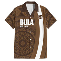 Bula Fiji Football Custom Family Matching Puletasi and Hawaiian Shirt One Vanua One Team Tapa Pattern LT14 Dad's Shirt - Short Sleeve Brown - Polynesian Pride