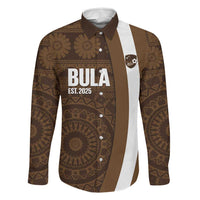 Bula Fiji Football Custom Family Matching Puletasi and Hawaiian Shirt One Vanua One Team Tapa Pattern LT14 Dad's Shirt - Long Sleeve Brown - Polynesian Pride