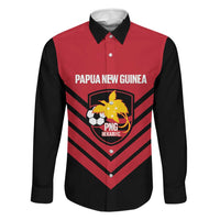 Hekari Papua New Guinea Football Custom Family Matching Off The Shoulder Long Sleeve Dress and Hawaiian Shirt Go PNG Red Army LT14 Dad's Shirt - Long Sleeve Red - Polynesian Pride