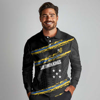 Kings Solomon Islands Football Custom Long Sleeve Polo Shirt Come On Solomons Polynesian Grunge Style