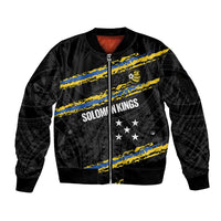 Kings Solomon Islands Football Custom Sleeve Zip Bomber Jacket Come On Solomons Polynesian Grunge Style LT14 Unisex Black - Polynesian Pride