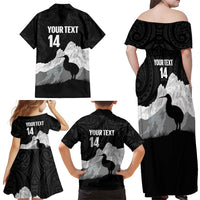 New Zealand South Island Football Custom Family Matching Off Shoulder Maxi Dress and Hawaiian Shirt Aoraki Mount Cook With Kiwi Maori Pattern