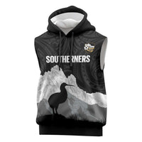 New Zealand South Island Football Custom Sleeveless Hoodie Aoraki Mount Cook With Kiwi Maori Pattern