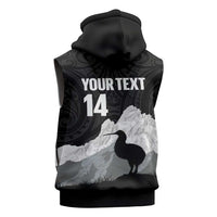 New Zealand South Island Football Custom Sleeveless Hoodie Aoraki Mount Cook With Kiwi Maori Pattern