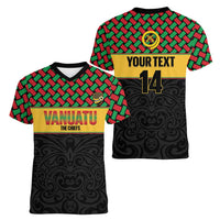 Vanuatu Football Custom Women V-Neck T-Shirt Go Chiefs Basket-weave Pattern LT14 - Polynesian Pride