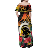 Vanuatu Boar Tusk Yumi Yumi Yumi Family Matching Off Shoulder Maxi Dress and Hawaiian Shirt Independens Dei Long God Yumi Stanap