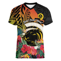 Vanuatu Boar Tusk Yumi Yumi Yumi Women V-Neck T-Shirt Independens Dei Long God Yumi Stanap