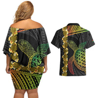 Vanuatu Sand Drawing Turtle Couples Matching Off Shoulder Short Dress and Hawaiian Shirt Happy Independence Day
