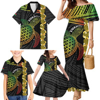 Vanuatu Sand Drawing Turtle Family Matching Mermaid Dress and Hawaiian Shirt Happy Independence Day