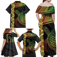 Vanuatu Sand Drawing Turtle Family Matching Off Shoulder Maxi Dress and Hawaiian Shirt Happy Independence Day