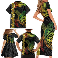 Vanuatu Sand Drawing Turtle Family Matching Short Sleeve Bodycon Dress and Hawaiian Shirt Happy Independence Day