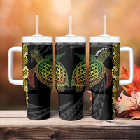 Vanuatu Sand Drawing Turtle Tumbler With Handle Happy Independence Day