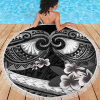 Black Polynesia Beach Blanket Tribal Pattern Tropical Frangipani