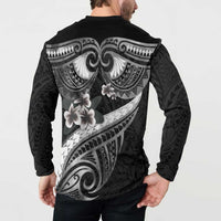 Black Polynesia Button Sweatshirt Tribal Pattern Tropical Frangipani LT14 - Polynesian Pride