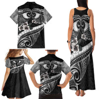Black Polynesia Family Matching Tank Maxi Dress and Hawaiian Shirt Tribal Pattern Tropical Frangipani