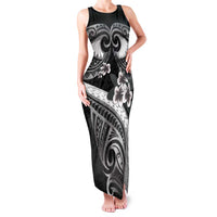 Black Polynesia Family Matching Tank Maxi Dress and Hawaiian Shirt Tribal Pattern Tropical Frangipani