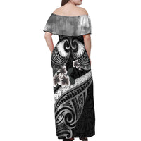Black Polynesia Off Shoulder Maxi Dress Tribal Pattern Tropical Frangipani LT14 - Polynesian Pride