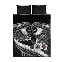 Black Polynesia Quilt Bed Set Tribal Pattern Tropical Frangipani
