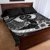 Black Polynesia Quilt Bed Set Tribal Pattern Tropical Frangipani