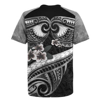 Black Polynesia Rugby Jersey Tribal Pattern Tropical Frangipani