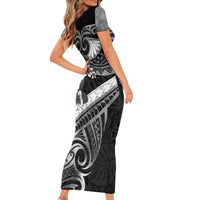 Black Polynesia Short Sleeve Bodycon Dress Tribal Pattern Tropical Frangipani LT14 - Polynesian Pride