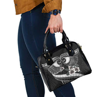 Black Polynesia Shoulder Handbag Tribal Pattern Tropical Frangipani