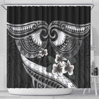 Black Polynesia Shower Curtain Tribal Pattern Tropical Frangipani