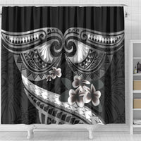 Black Polynesia Shower Curtain Tribal Pattern Tropical Frangipani