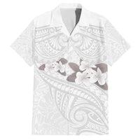 White Polynesia Family Matching Off The Shoulder Long Sleeve Dress and Hawaiian Shirt Tribal Pattern Tropical Frangipani