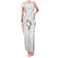 White Polynesia Family Matching Tank Maxi Dress and Hawaiian Shirt Tribal Pattern Tropical Frangipani