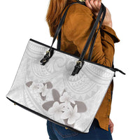 White Polynesia Leather Tote Bag Tribal Pattern Tropical Frangipani LT14 - Polynesian Pride