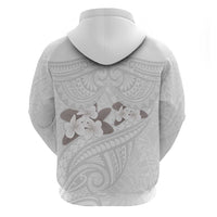 White Polynesia Zip Hoodie Tribal Pattern Tropical Frangipani LT14 - Polynesian Pride