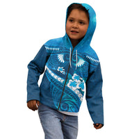 Blue Polynesia Kid Hoodie Tribal Pattern Tropical Frangipani