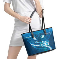 Blue Polynesia Leather Tote Bag Tribal Pattern Tropical Frangipani LT14 - Polynesian Pride