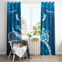 Blue Polynesia Window Curtain Tribal Pattern Tropical Frangipani